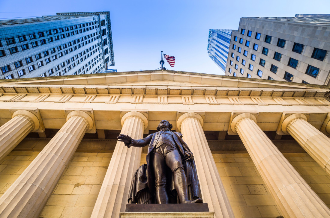 Federal hall facade on wall street