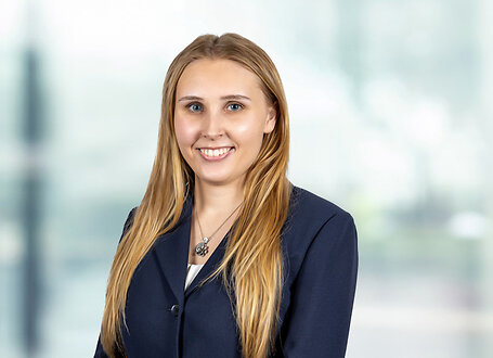 Morrison Plenge on light blue and white bokeh banner